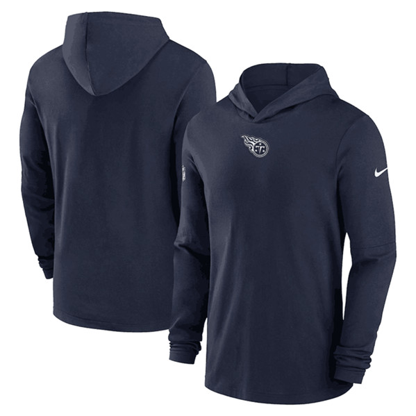 Men's Tennessee Titans Navy Sideline Performance Long Sleeve Hoodie T-Shirt